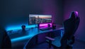 Modern Gaming Desk Setup with RGB Lighting and UltraWide Monitor Royalty Free Stock Photo